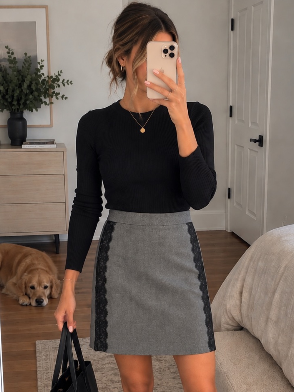 LOFT Gray Lace Trim Skirt 2P Petite | Workwear Skirt